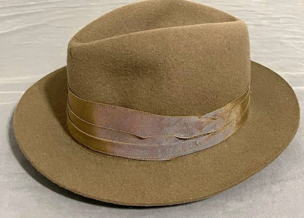 Vintage 80s Banana Republic Safari Fedora 7 3/8 Brown Wool Made in England